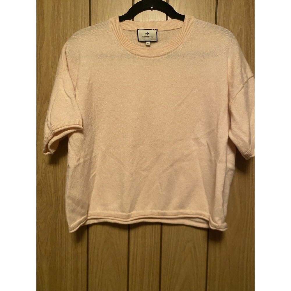 Tuckernuck 100% Cashmere Short Sleeve Sweater Women's M Blush Pink Knit Top